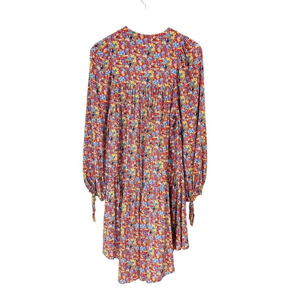 Perseverance London Dress Womens Small Red Floral Boho Cottage Core Tie Gathered - Picture 5 of 13